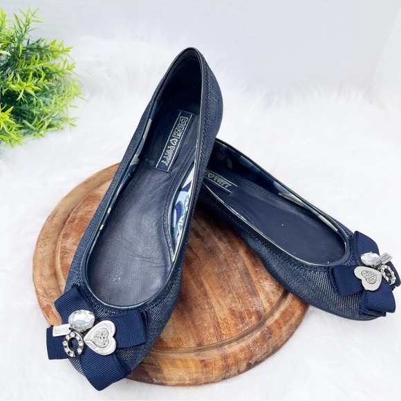 Coach Shoes - "COACH Poppy Navy/Denim Rhinestone Flats Size 7.5B - Chic Embellished Casual Sho